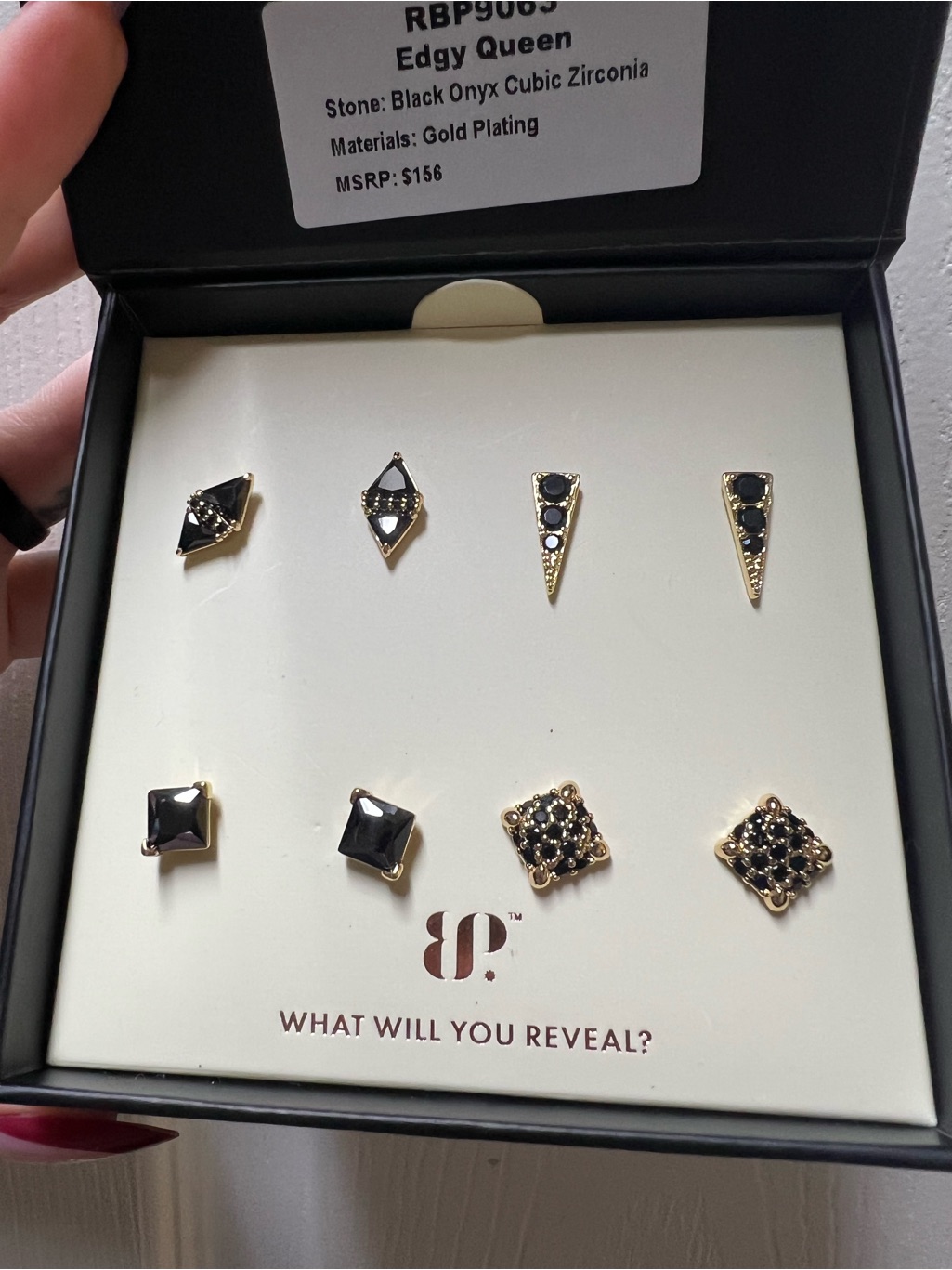 Edgy Queen Gold Plated Black Onyx Stud Earring Set